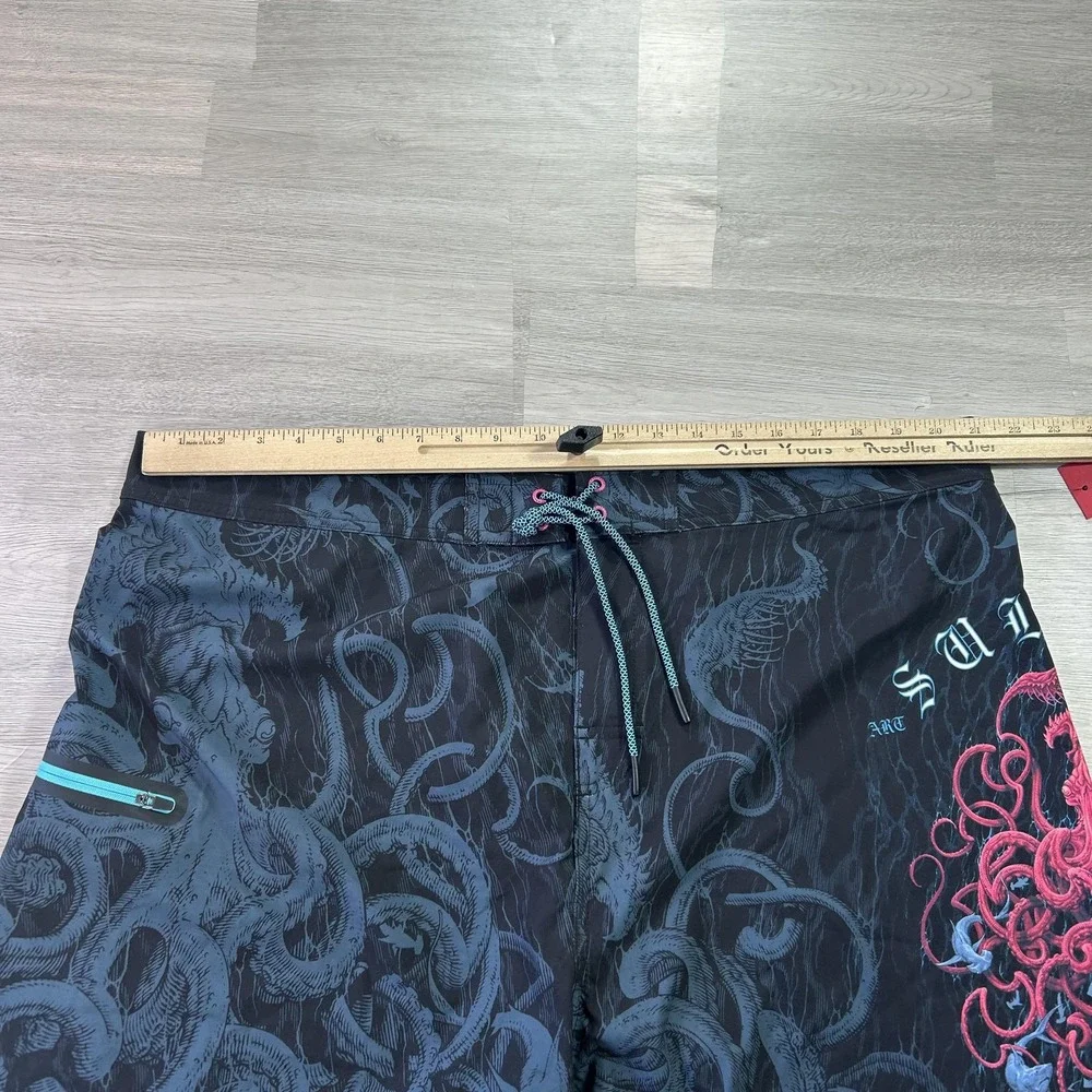 NEW Sullen Kraken Boardshorts Mens 40 Black Nautical Skull Print Swim Trunks